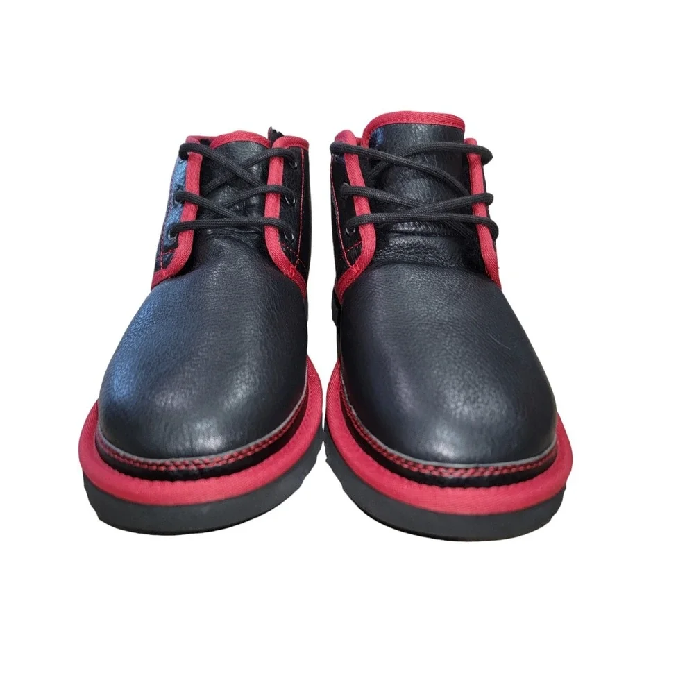 UGG‎ Neumel Men's Boots Leather In Black w/ Red Trim Size 10 New